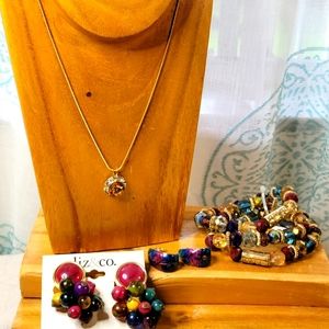 4 Piece New With Tags Purple, Aqua, Cranberry & Gold Costume Jewelry Lot